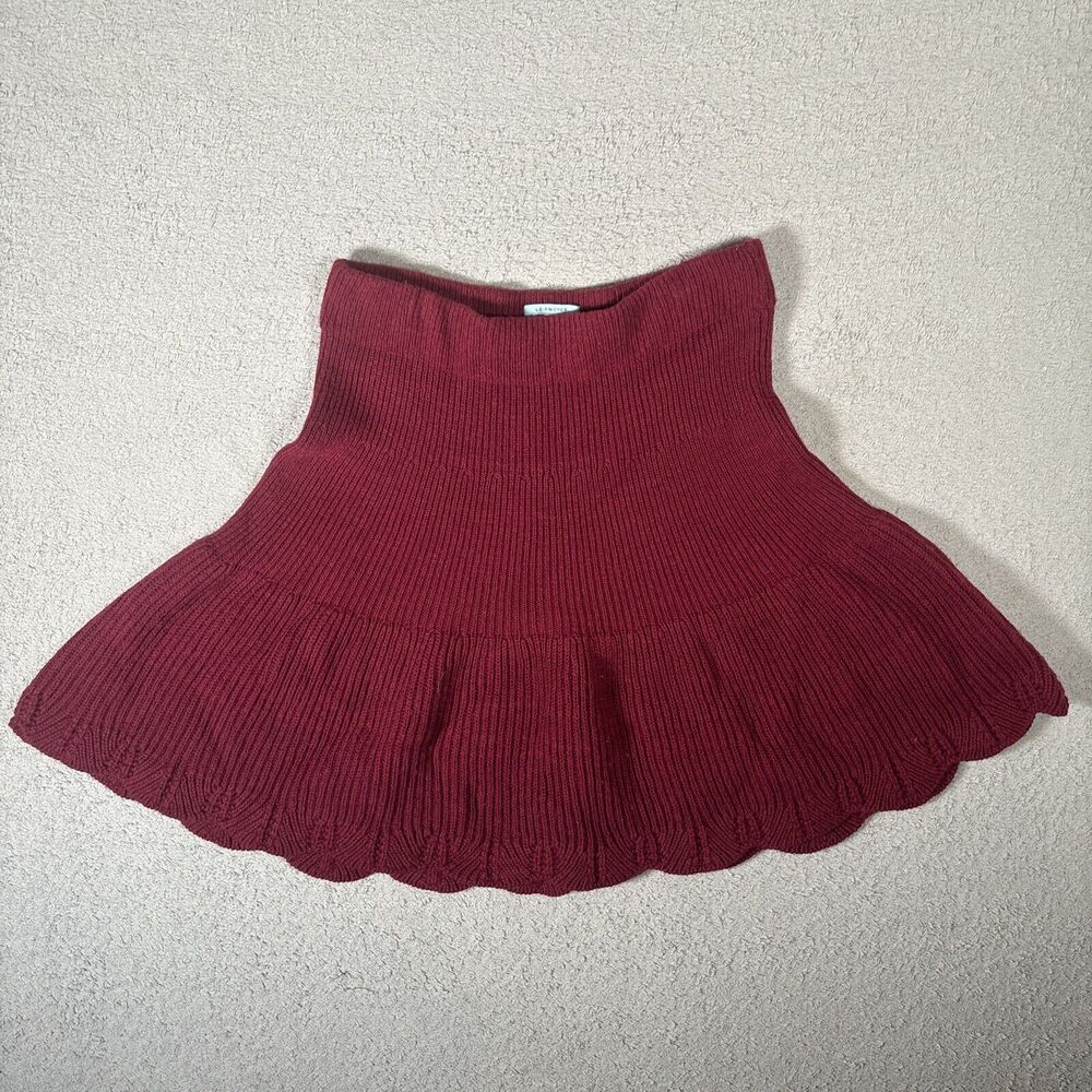 Leif Notes Skirt Wool Blend‎ Fit And Flare Women’s Size M Burgundy Chunky Knit